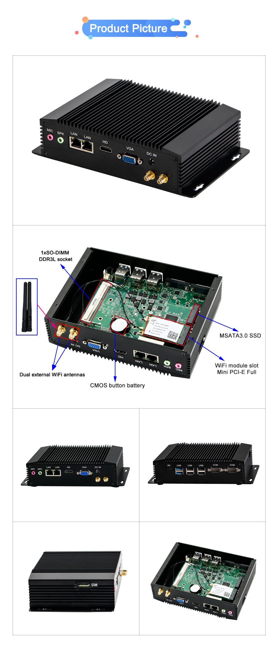 Fanless Industrial Mini PC Intel Pentium N3520 8G D3 128G SSD Windows/Linux For Car Parking System
