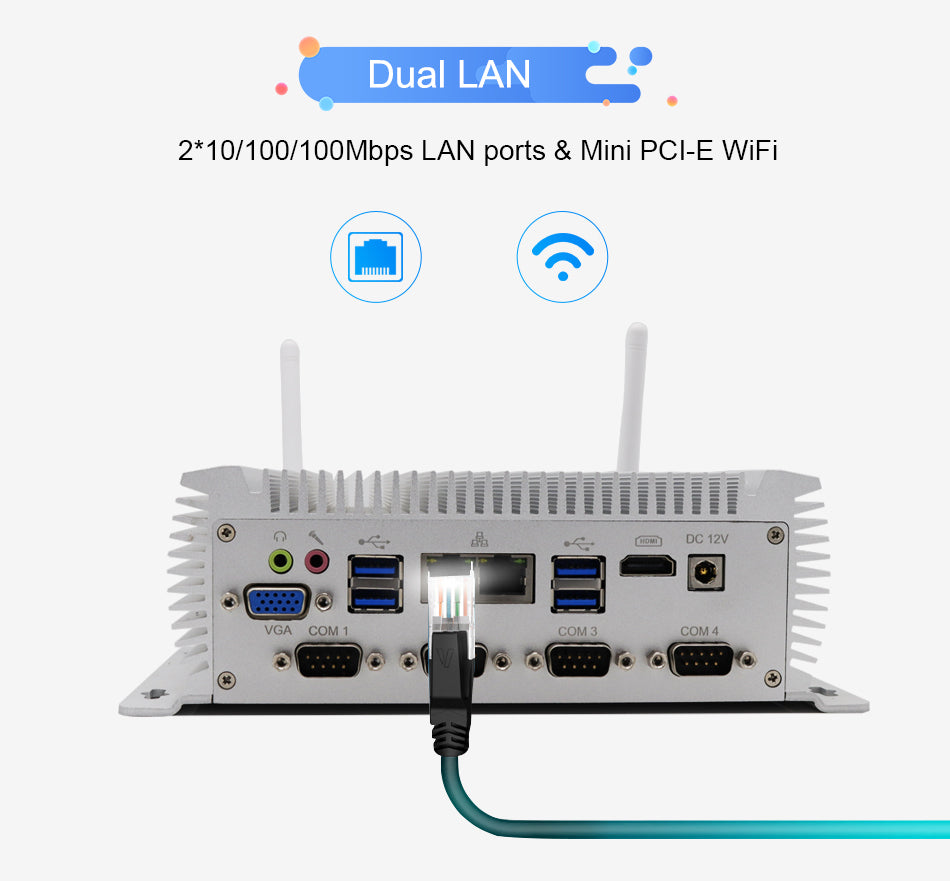 Hummlink G1 Fanless Industrial Mini PC | Intel Core i5/i7-4200U/4500U | Dual LAN | 2×COM | Windows 11 Pro