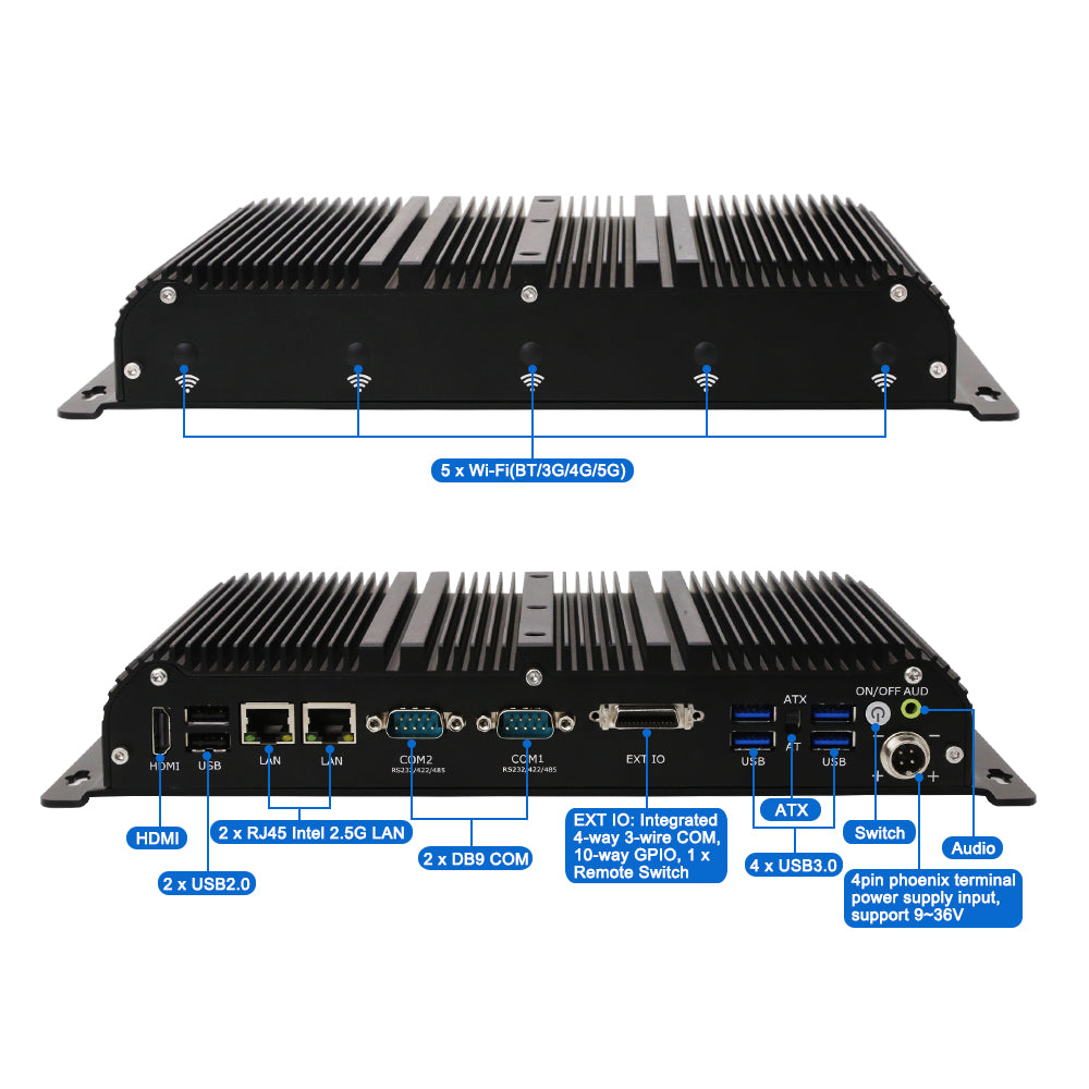 Hummlink G14 Fanless Industrial Mini PC | Intel Celeron J4125 / J6412 / N100 | Dual 2.5G LAN | 6 COM | RS422/RS485 | GPIO | Bus & Industrial Control