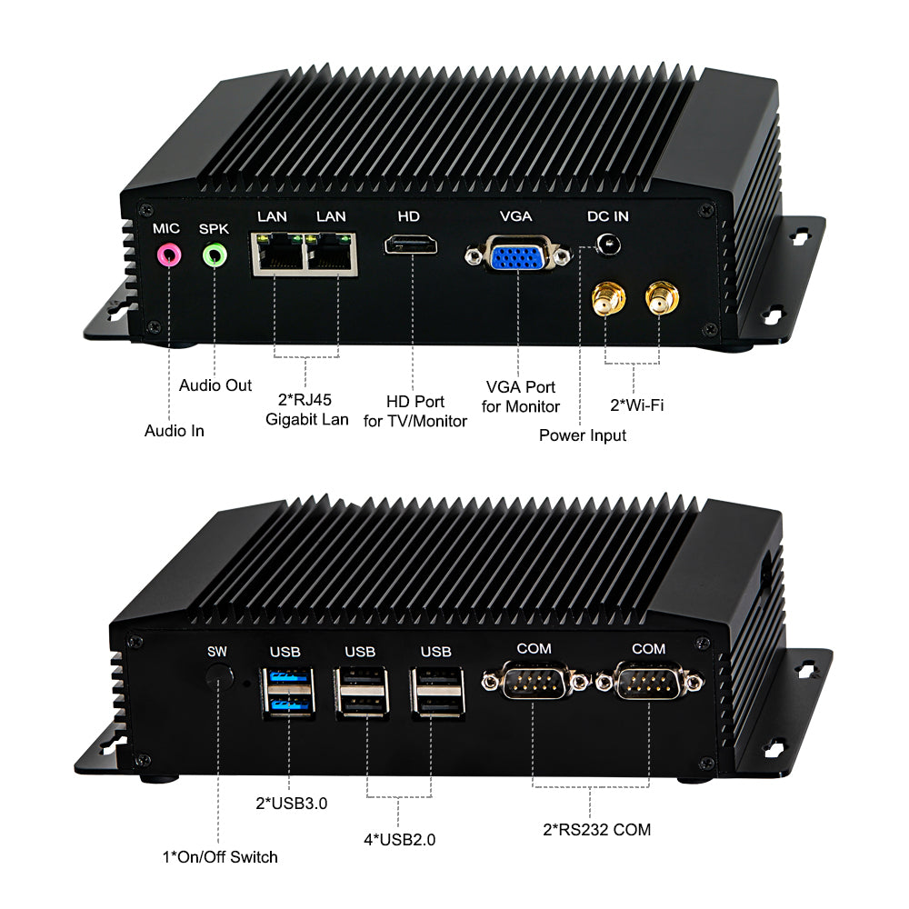 Fanless Industrial Mini PC Intel Pentium N3520 8G D3 128G SSD Windows/Linux For Car Parking System