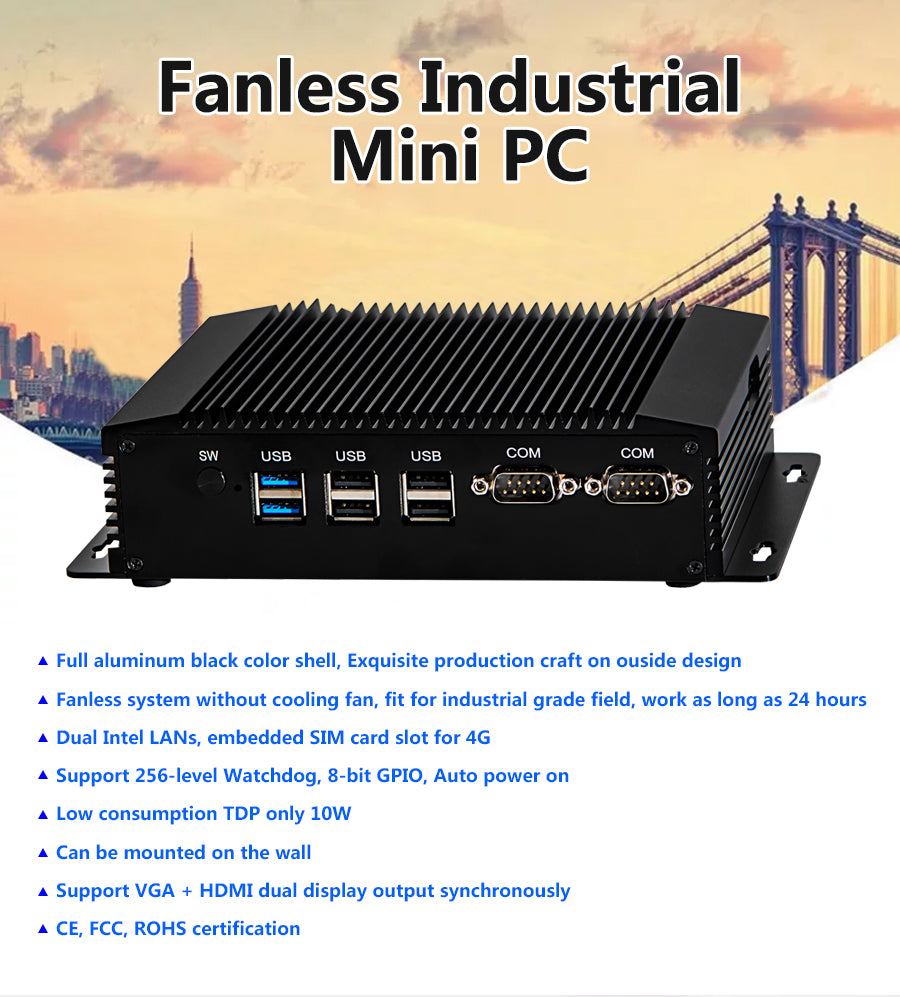 Fanless Industrial Mini PC Intel Pentium N3520 8G D3 128G SSD Windows/Linux For Car Parking System