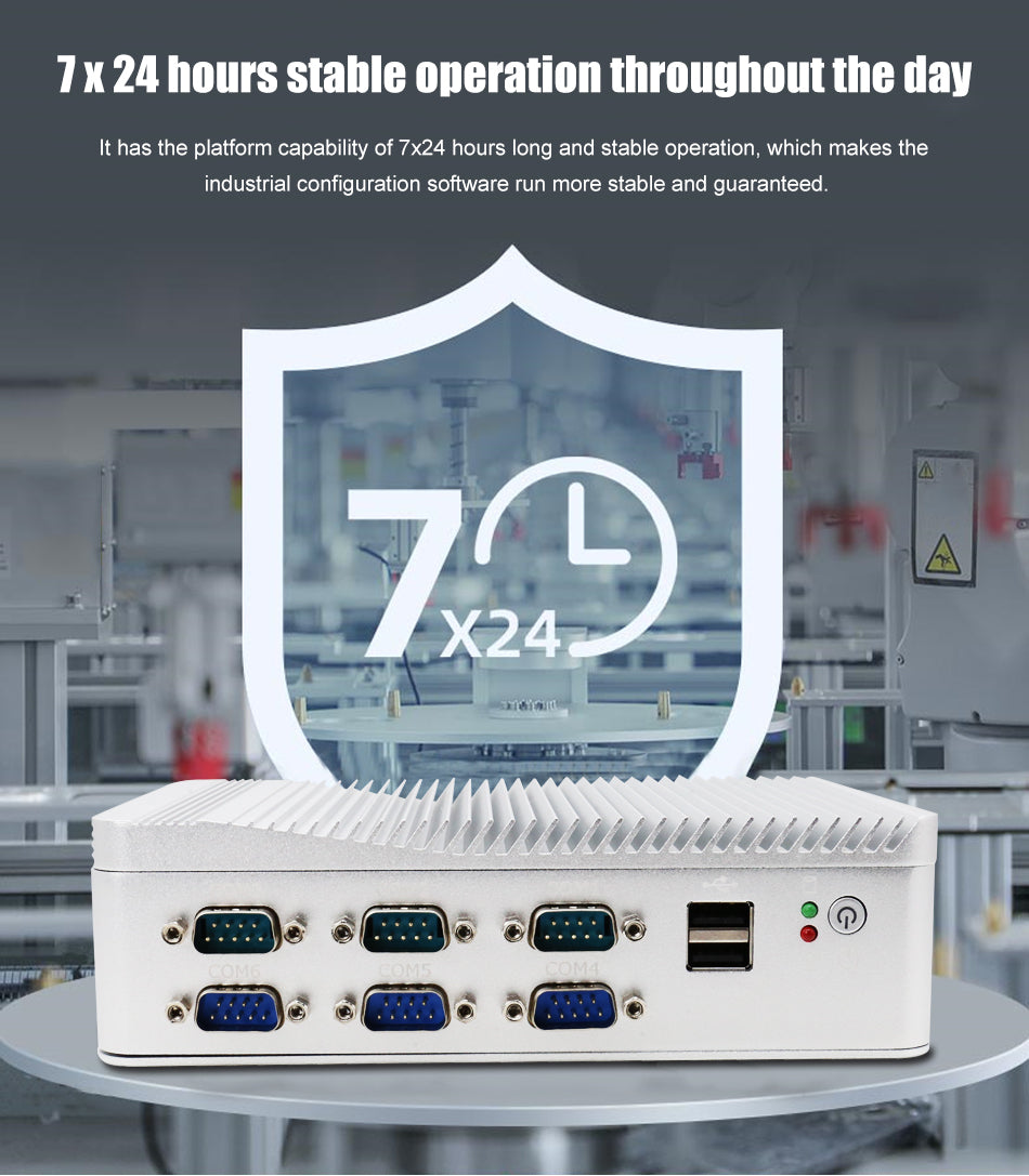 Hummlink Fanless Industrial Mini PC Intel J4125 | Dual LAN | 6 COM RS232 | Embedded Box PC for Industrial Automation