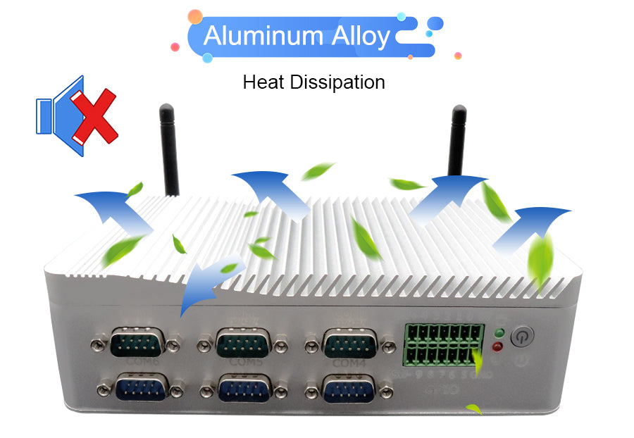 Fanless Industrial Mini PC Intel N100 |8G DDR4|256G SSD|Dual Lan|6 Com |6SUB|Dual Display for Car Parking System