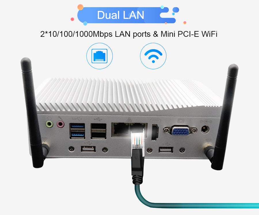 Fanless Industrial Mini PC Intel N100 |8G DDR4|256G SSD|Dual Lan|6 Com |6SUB|Dual Display for Car Parking System