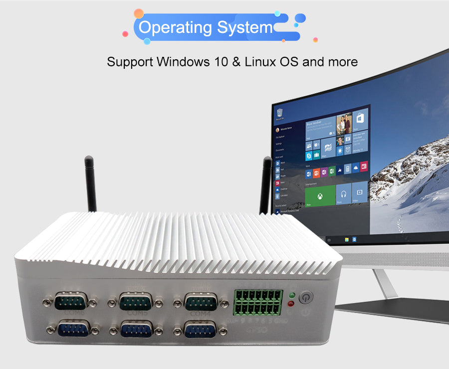 Fanless Industrial Mini PC Intel N100 |8G DDR4|256G SSD|Dual Lan|6 Com |6SUB|Dual Display for Car Parking System