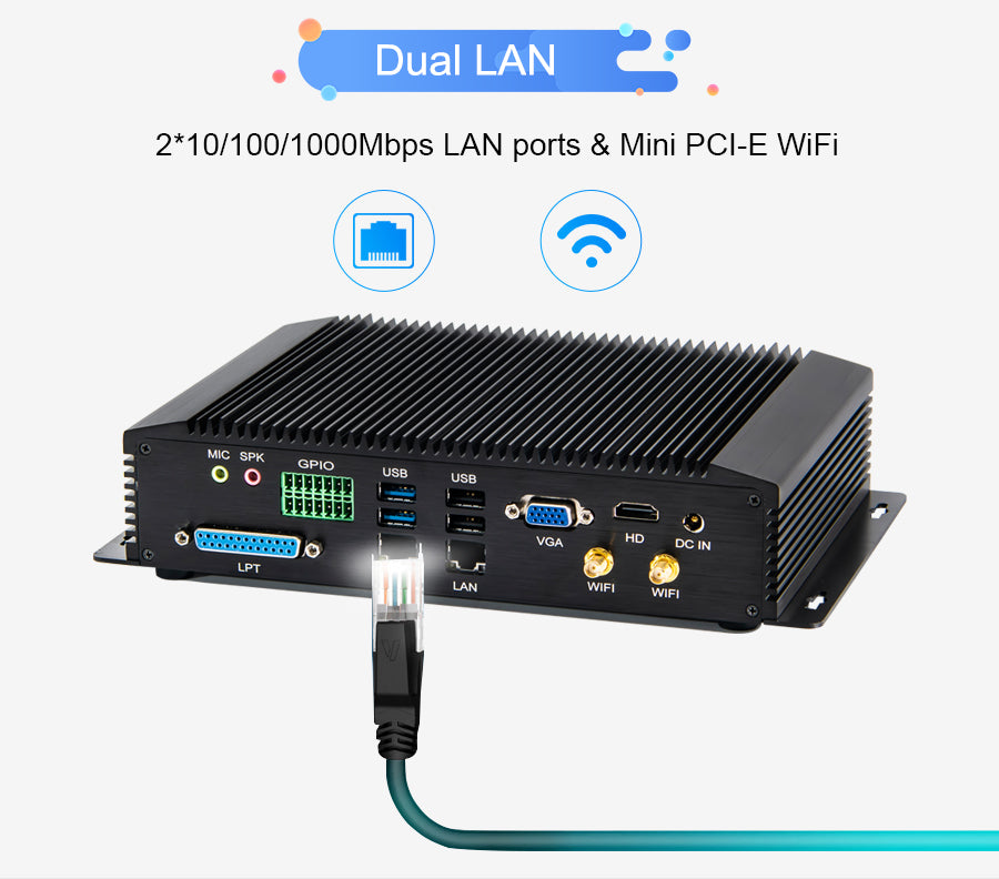 Hummlink G5 Fanless Industrial Mini PC | Intel Core i5-4200U / i7-4650U | Dual 2.5G LAN | 6 COM | LPT | GPIO | Industrial Automation