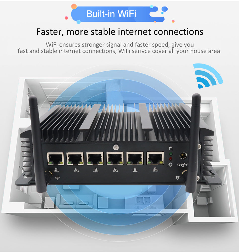 Hummlink G7 Fanless Industrial Mini Router / Firewall PC | Intel Core i5-10210U / i7-10510U | 6 × Gigabit LAN | 2 COM | 4G SIM | pfSense Ready
