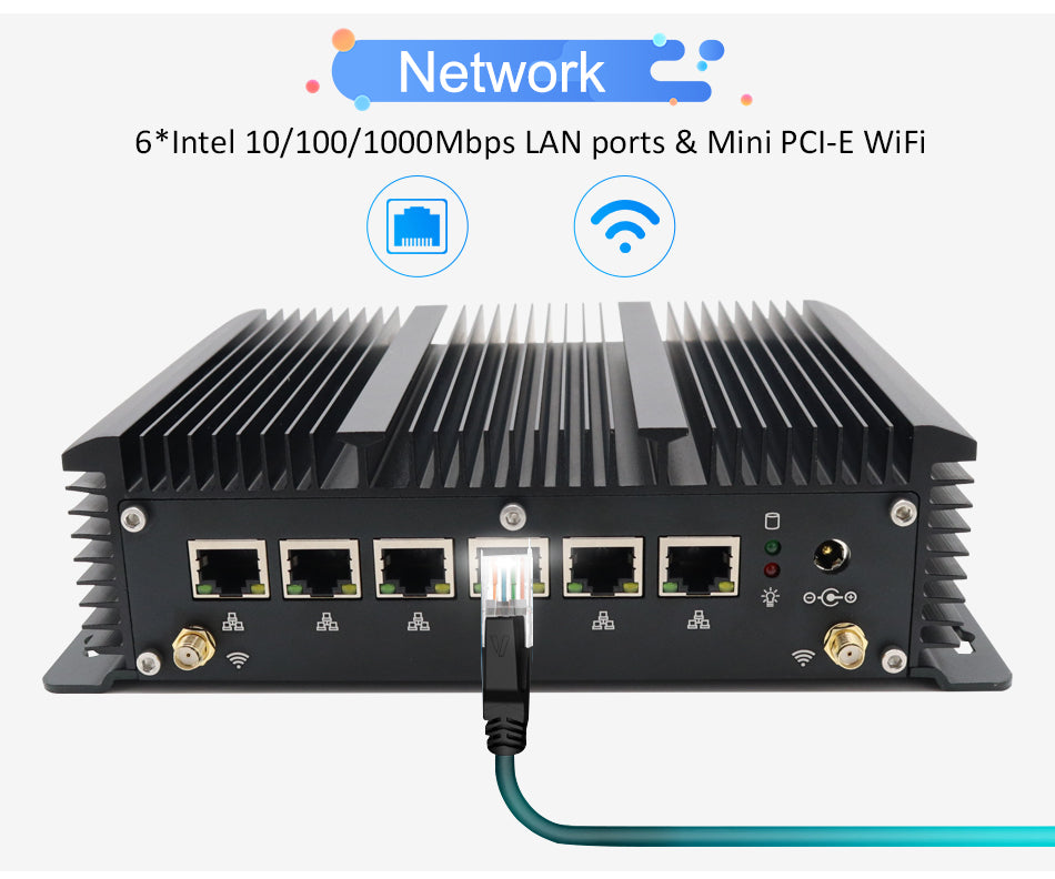 Hummlink G7 Fanless Industrial Mini Router / Firewall PC | Intel Core i5-10210U / i7-10510U | 6 × Gigabit LAN | 2 COM | 4G SIM | pfSense Ready