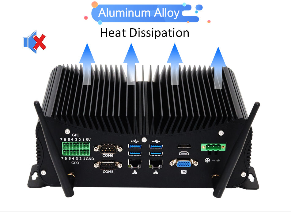 Hummlink G8 Fanless Industrial Mini PC | Intel Core i5-8250U / i7-8560U / i5-10210U / i7-10510U | Dual 2.5G LAN | 6 COM | RS422/RS485 | GPIO | Industrial Automation