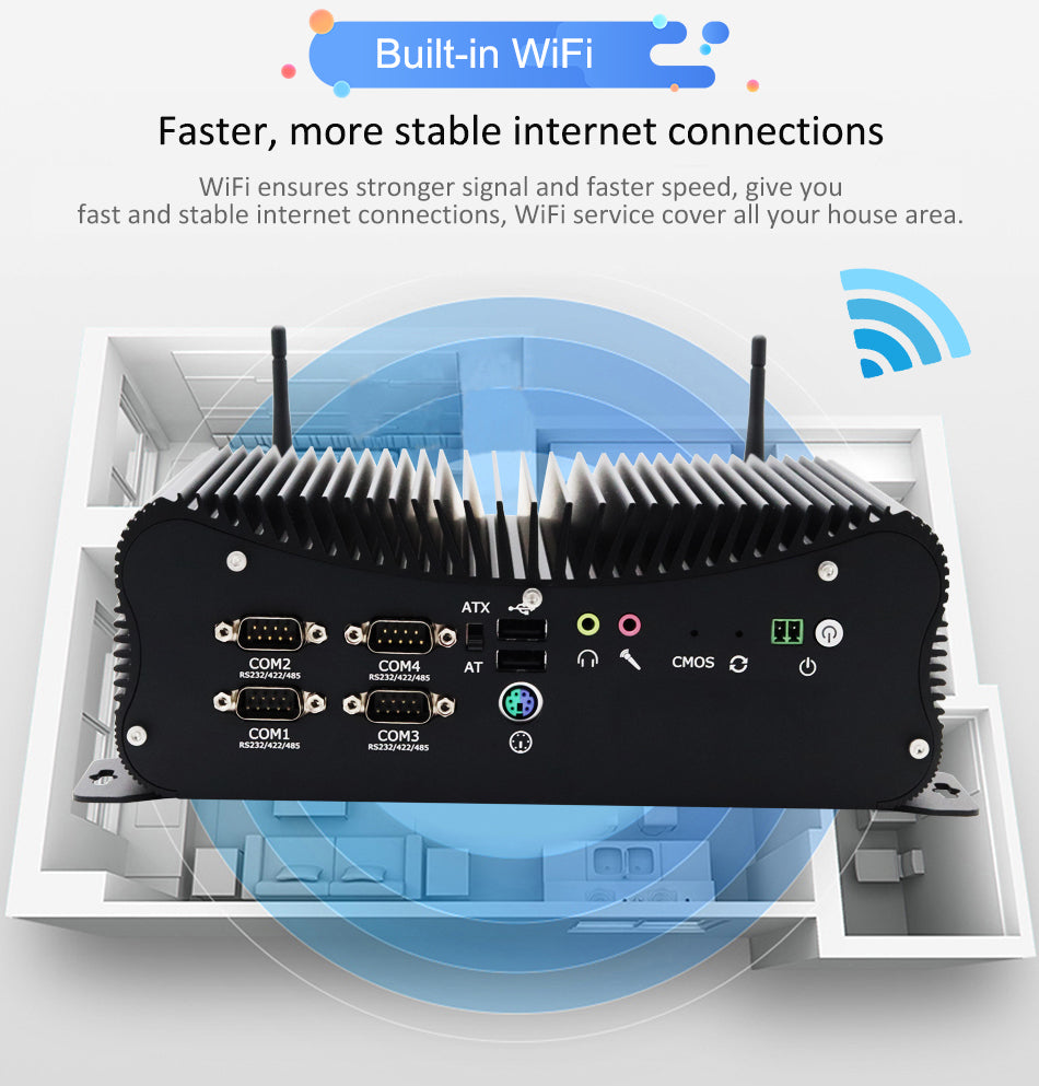 Hummlink G8 Fanless Industrial Mini PC | Intel Core i5-8250U / i7-8560U / i5-10210U / i7-10510U | Dual 2.5G LAN | 6 COM | RS422/RS485 | GPIO | Industrial Automation