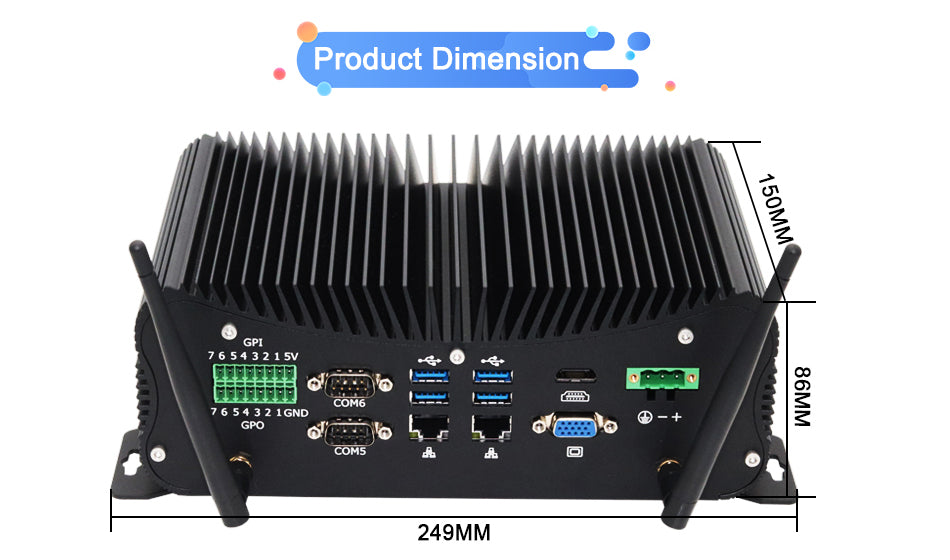 Hummlink G8 Fanless Industrial Mini PC | Intel Core i5-8250U / i7-8560U / i5-10210U / i7-10510U | Dual 2.5G LAN | 6 COM | RS422/RS485 | GPIO | Industrial Automation